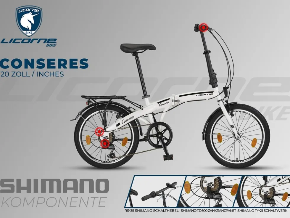 Licorne Bike Conseres Premium Falt Bike in 20 Zoll - Fahrrad für Herren, Jungen, Mädchen und Damen - Shimano 6 Gang-Schaltung - Hollandfahrrad Zoll:20;Farbe:Weiß/Schwarz