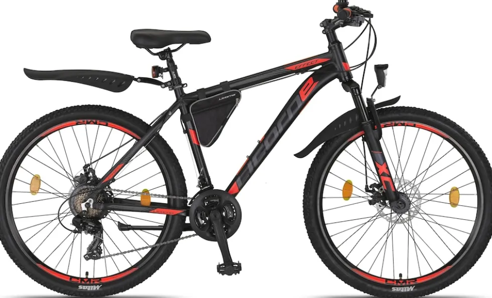Licorne Bike Effect Premium Mountainbike in 26, 27,5 und 29 Zoll - Fahrrad für Jungen, Mädchen, Herren und Damen - Shimano 21 Gang-Schaltung - Herrenrad Zoll:26.00;Farbe:Schwarz/Orange (2xDisc-Bremse)