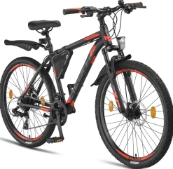 Licorne Bike Effect Premium Mountainbike in 26, 27,5 und 29 Zoll - Fahrrad für Jungen, Mädchen, Herren und Damen - Shimano 21 Gang-Schaltung - Herrenrad Zoll:26.00;Farbe:Schwarz/Orange (2xDisc-Bremse)