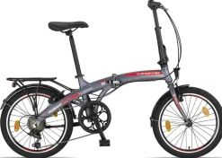 Licorne Bike Phoenix 2D, 20 Zoll Aluminium-Faltrad-Klapprad, Scheibenbremse, Discbremse, V-Bremse Faltfahrrad-Herren-Damen, 7 Gang Kettenschaltung - Folding City Bike, Alu-Rahmen, StVZO, Vorderlampe, Hinterlampe Farbe:Anthrazit-Rot;Stil:V-Bremse