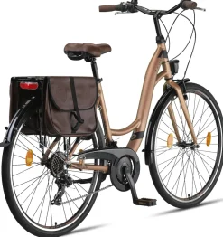 Licorne Bike Stella Plus Premium City Bike in Zoll Aluminium Fahrrad für Mädchen, Jungen, Herren und Damen - 21 Gang-Schaltung - Hollandfahrrad Größe:28 Zoll;Farbe:Gold