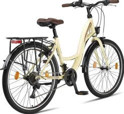 Licorne Bike Stella Premium City Bike 20,24,26 und 28 Zoll Fahrrad für Mädchen Herren und Damen 21 Gang (6 Gang bei 20 Zoll) Holland Citybike Zoll:26;Farbe:Beige