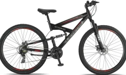 Licorne Bike Strong 2D Premium Mountainbike in 26, 27,5 und 29 Zoll - Fahrrad für Jungen, Mädchen, Damen und Herren - Scheibenbremse vorne und hinten - Shimano 21 Gang-Schaltung - Farbe:Schwarz/Rot;Zoll:29.00