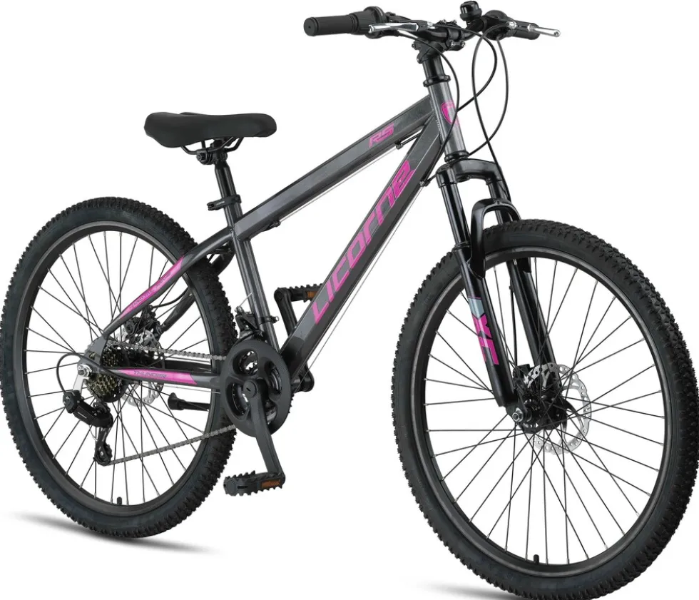 Licorne Bike Thunder Premium Mountainbike in 20, 24, 26, 27.5 und 29 Zoll Fahrrad für Mädchen Jungen Herren und Damen Discbremse Farbe:Anthrazit/Rosa;Größe:26 Zoll