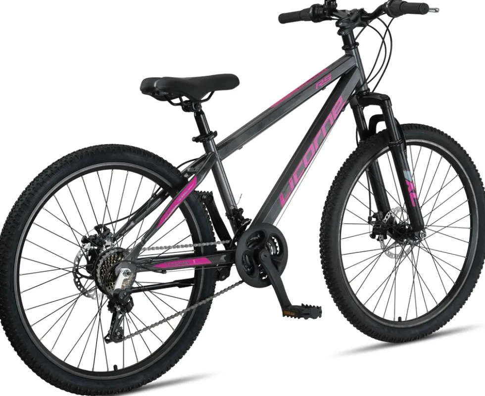 Licorne Bike Thunder Premium Mountainbike in 20, 24, 26, 27.5 und 29 Zoll Fahrrad für Mädchen Jungen Herren und Damen Discbremse Farbe:Anthrazit/Rosa;Größe:26 Zoll