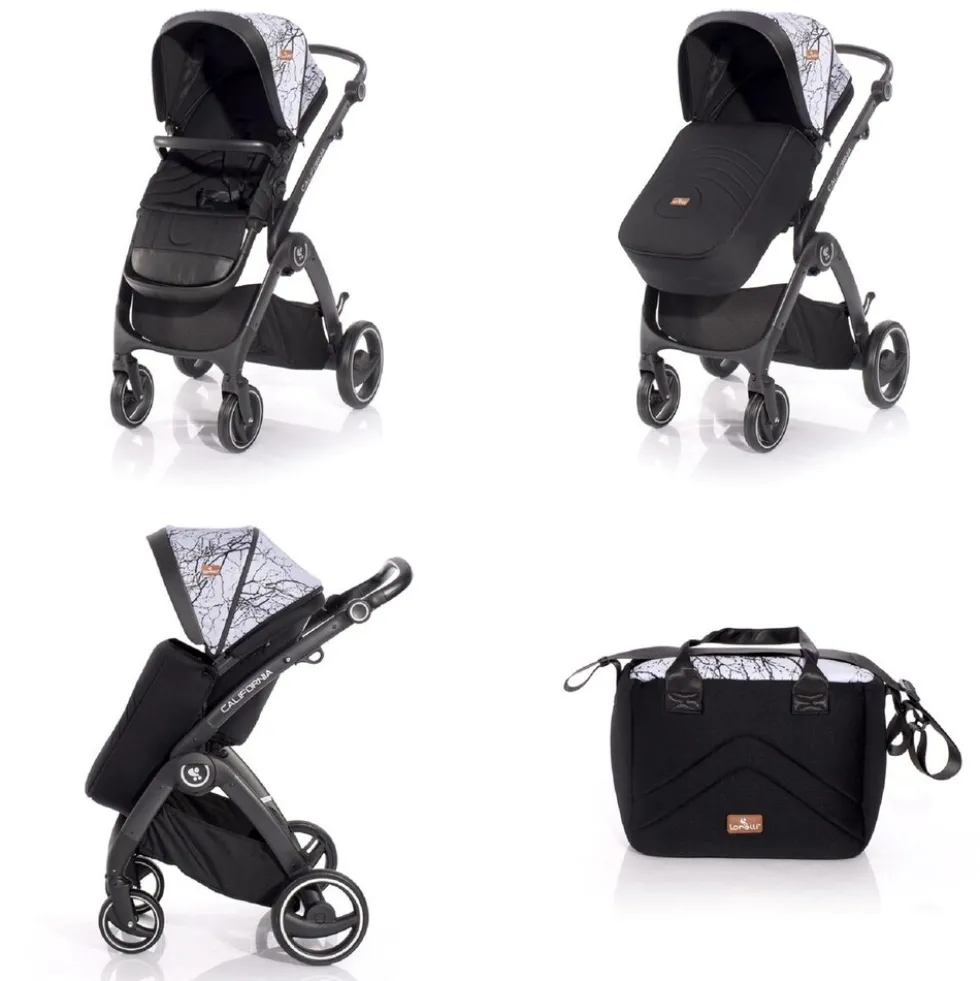 Lorelli Kinderwagen 2 in 1 California Babywanne Sportsitz Alurahmen Wickeltasche grau