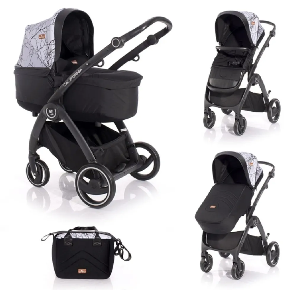 Lorelli Kinderwagen 2 in 1 California Babywanne Sportsitz Alurahmen Wickeltasche grau