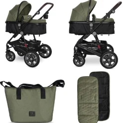 Lorelli Kinderwagen Lora faltbar Gummiräder Tragetasche Sportsitz Fußabdeckung grün