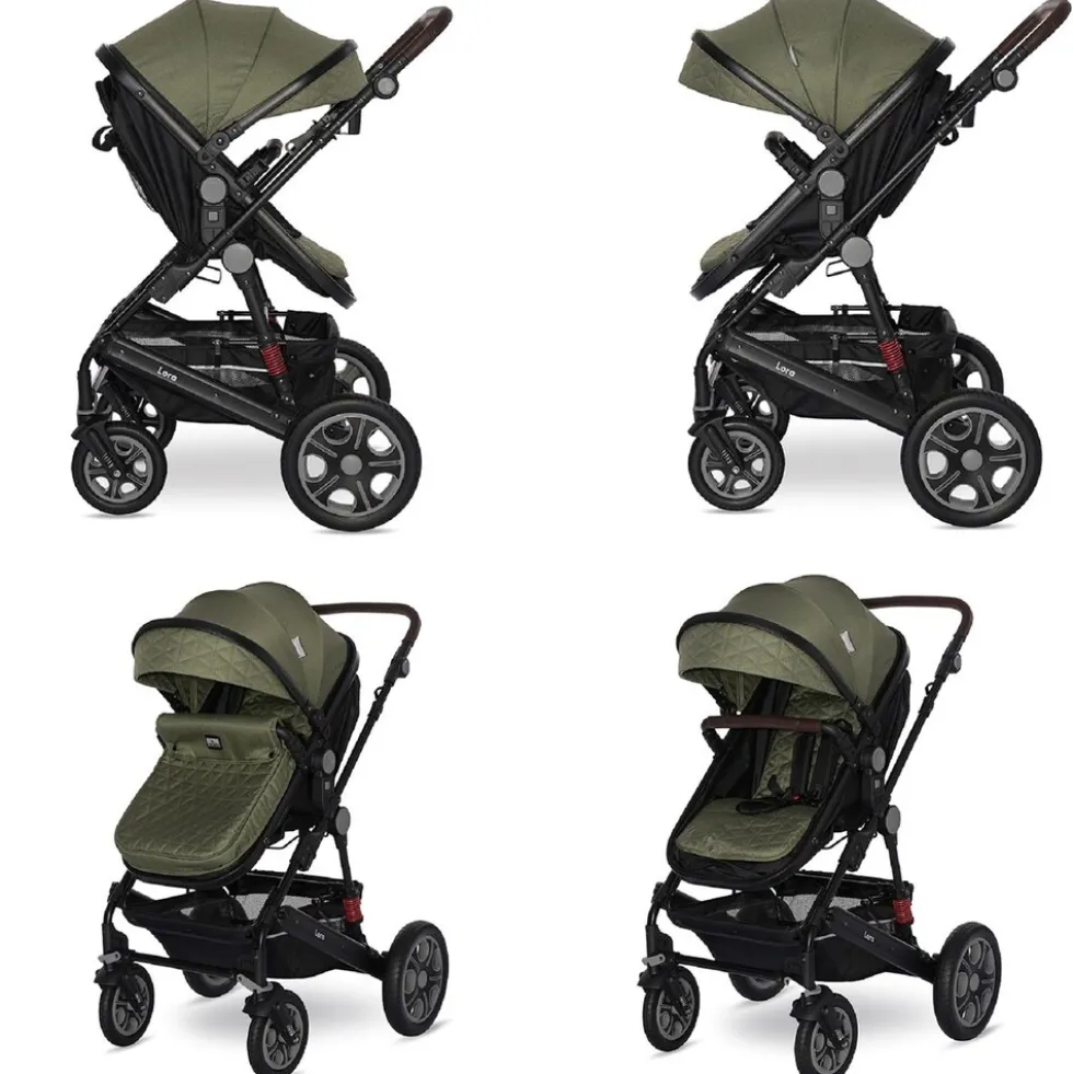 Lorelli Kinderwagen Lora faltbar Gummiräder Tragetasche Sportsitz Fußabdeckung grün