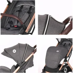 Lorelli Kinderwagen Storm Buggy, Fußabdeckung, PU-Räder, Sonnendach, verstellbar grau/schwarz