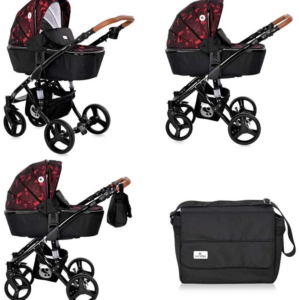 Lorelli Kombikinderwagen Rimini 2 in 1 Tragewanne Sportsitz Wickeltasche faltbar rot-schwarz