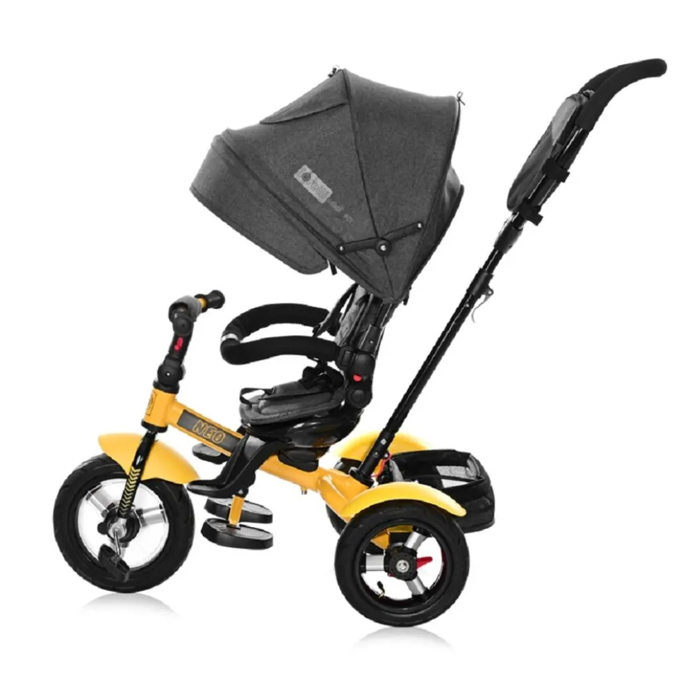 Lorelli Tricycle Neo 4 in 1 Luftreifen, Schiebestange, Sitz drehbar, verstellbar gelb