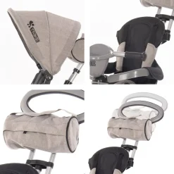 Lorelli Tricycle One 3 in 1 EVA-Reifen Schiebestange Anti-Rutsch Pedale umbaubar hellgrau