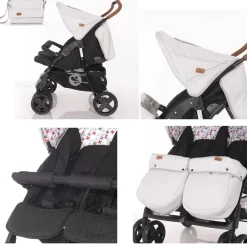 Lorelli Zwillingskinderwagen TWIN Wickeltasche Einhand-Klappsystem Fußabdeckung schwarz gemustert