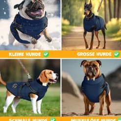 LOVPET® Hundejacke Hundemantel mit Geschirr, inkl. 45 Stück Kotbeutel + Spender, Hunde Winterweste gefüttert wasserdicht, Gepolsterte Weste Mit Brustgurt, Reflektoren, D-Ring