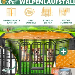 LovPet Welpenlaufstall Freilaufgehege Welpenauslauf Hundelaufstall Tierlaufstall Hunde, mit Tür und wetterfester laufstall Für Hund, Katze, Welpe, Kaninchen, Meerschweinchen