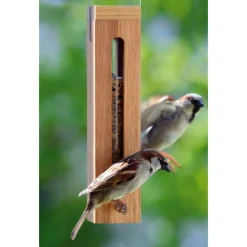 Luxus-Vogelhaus Eichenholz-Futterspender mit Futtersilo und Metallaufhängung