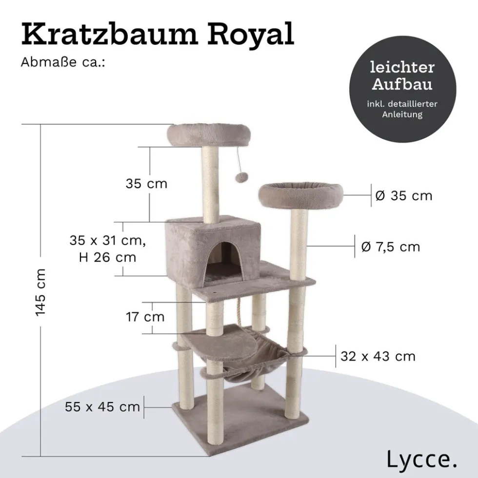 Lycce Kratzbaum ROYAL Katzenbaum mit Höhle und Hängematte, 145 cm