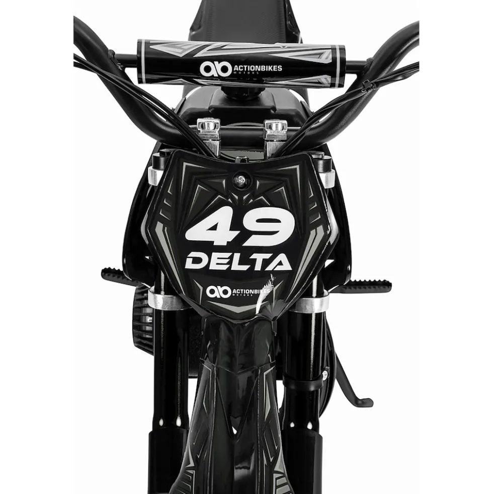 Mini-Crossbike Delta, Benzin-Motorrad, Pocketbike, Dirtbike, 49 ccm, bis zu 40 km/h, Scheibenbremsen (Schwarz)