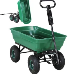 Miweba Bollerwagen Dumper, verriegelbare Kippfunktion, robuste PP-Wanne, Anhängerkupplung, bis 300kg (Grün)