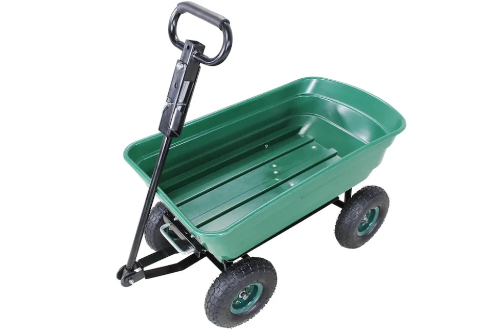 Miweba Bollerwagen Dumper, verriegelbare Kippfunktion, robuste PP-Wanne, Anhängerkupplung, bis 300kg (Grün)