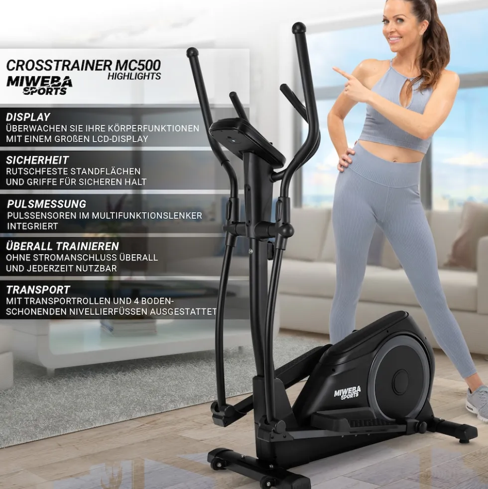 Miweba Sports Crosstrainer MC500, Pulsmessung, Transportrollen