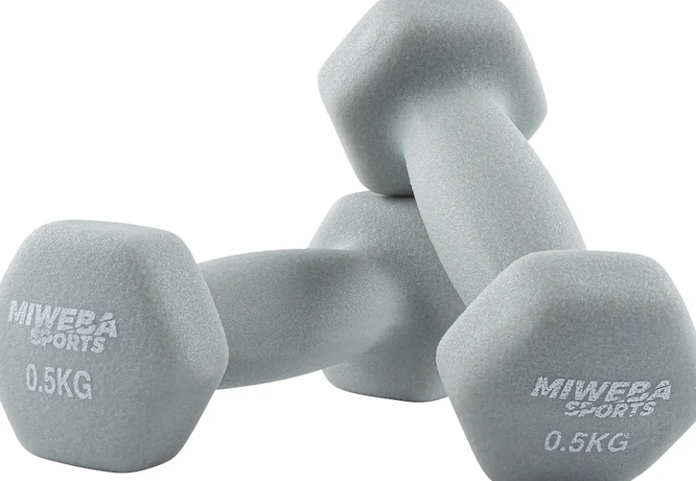 Miweba Sports Gymnastikhanteln 2er-Set NKH100, bodenschonend, 0,5-10 kg, Anti-Rutsch-Oberfläche (Grau, 2x 0,5 Kg)