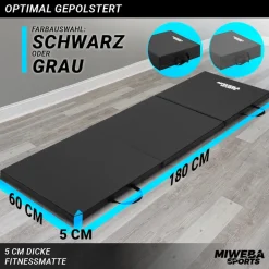 Miweba Sports Gymnastikmatte GM100, faltbar, rutschfest, Turnmatte für zuhause, Tragegriffe, PVC (Schwarz)