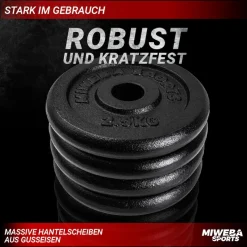 Miweba Sports Hantelscheiben HSG25, 4x 2,5 kg Hantel-Gewichte, passend für Ø 30mm, Set, Gusseisen