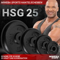 Miweba Sports Hantelscheiben HSG25, 4x 2,5 kg Hantel-Gewichte, passend für Ø 30mm, Set, Gusseisen