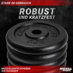 Miweba Sports Hantelscheiben HSG75, 4 x 5 kg Hantel-Gewichte, passend für Ø 30 mm, Set, Gusseisen