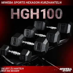 Miweba Sports Hexagon Kurzhanteln HGH100, Kurzhantel-Set, 2,5-15 kg, Gusseisen-Kern (Hantelpaar, 15 kg)