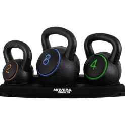 Miweba Sports Kettlebell-Set, 2-7 kg, Kettlebell-Ablage, Kugelhantel Indoor und Outdoor, Betonfüllung (2 - 8 kg)