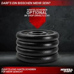 Miweba Sports Kurzhantel MKH110, 10 kg, Gewichte aus Gusseisen, Stahl-Hantelstange, Sternverschluss (Hantelpaar)