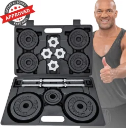 Miweba Sports Kurzhantel-Set MKH120, 20kg, Hantelkoffer, Gewichte aus Gusseisen, Stahl-Hantelstange (Mit Koffer)