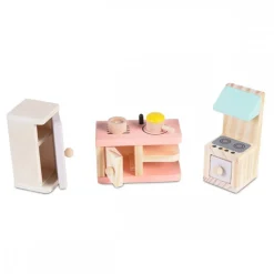 Moni Holz-Puppenmöbel Küche 4013 Möbelset Kühlschrank Herd Küchentheke Zubehör bunt