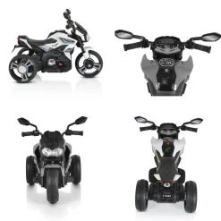 Moni Kinder Elektromotorrad Colombo Scheinwerfer, zwei Motoren, MP3, bis 7 km/h weiß uni