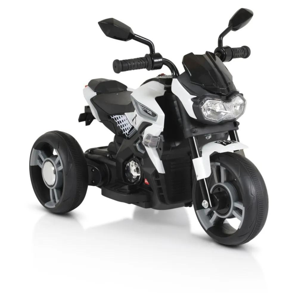 Moni Kinder Elektromotorrad Colombo Scheinwerfer, zwei Motoren, MP3, bis 7 km/h weiß uni