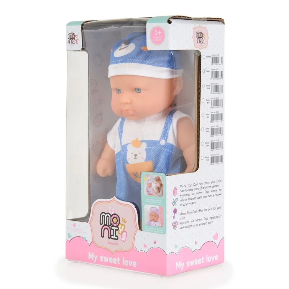 Moni Kinderpuppe 20 cm Babypuppe, Spielpuppe, Mütze, bewegliche Arme ab 3 Jahren blau