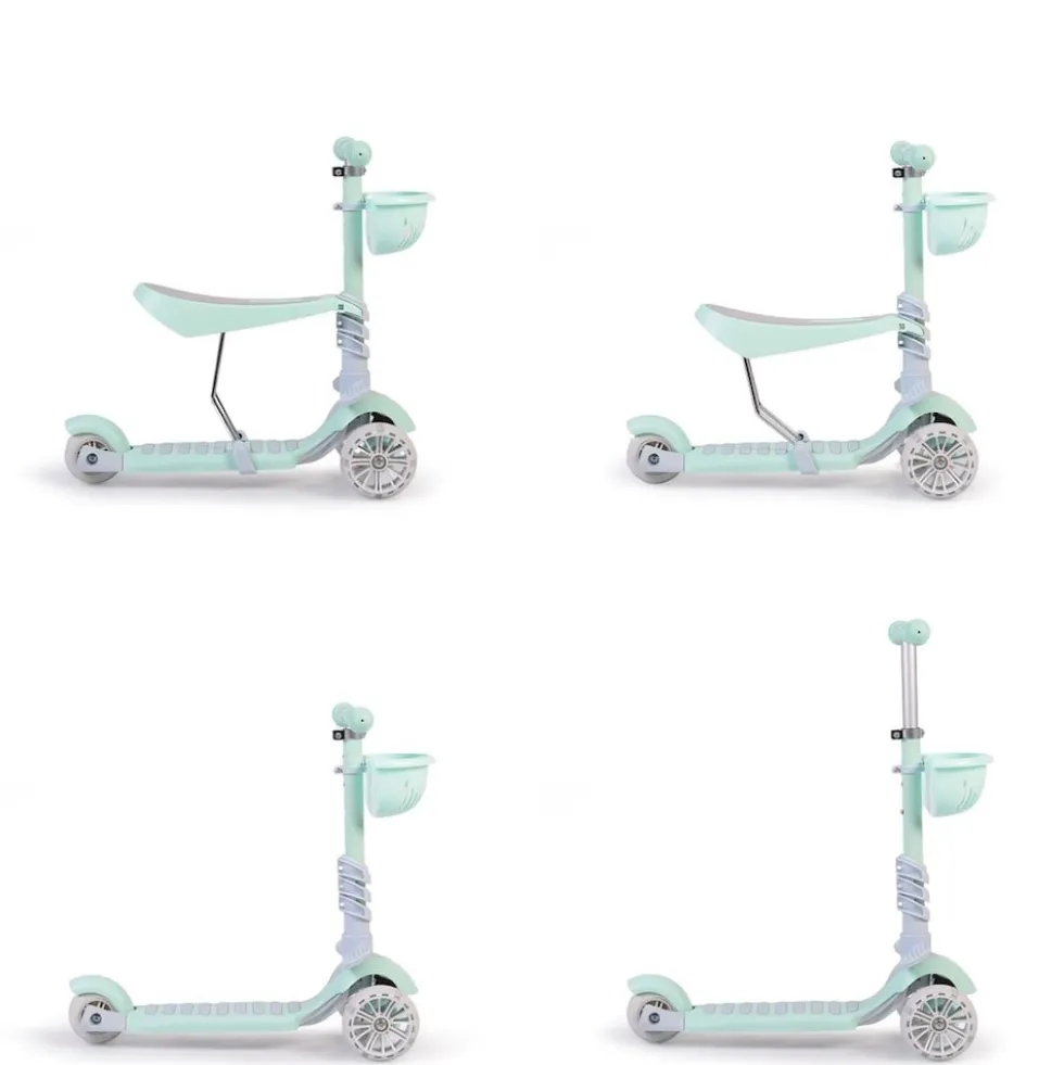Moni Kinderroller Bubblegum 2 in 1, Höhe einstellbar, Sitz abnehmbar, 3 Räder grün
