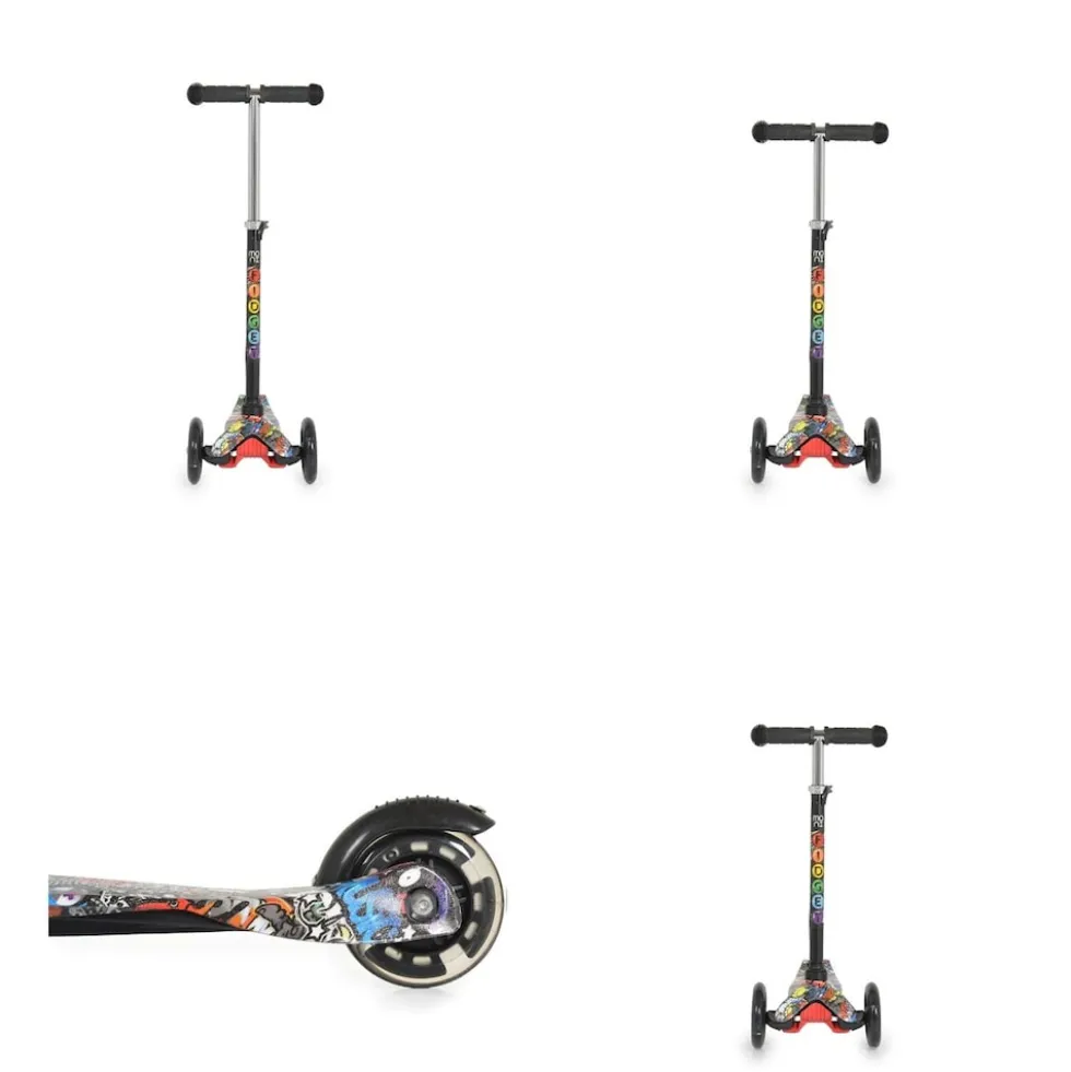 Moni Kinderroller Fidget 3 Räder höhenverstellbar, PU-Räder, Wasserdruck, ABEC-7 schwarz