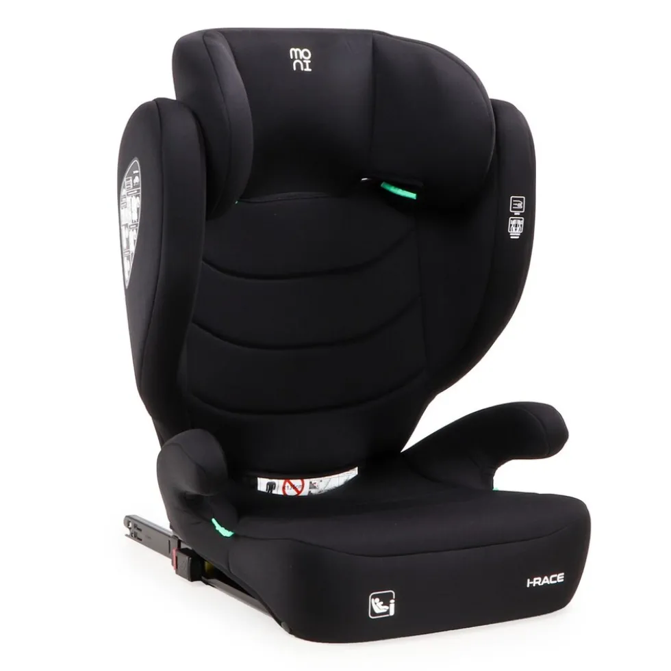 Moni Kindersitz i-Race i-Size 100-150 cm Isofix Rückenlehne abnehmbar Kopfstütze schwarz