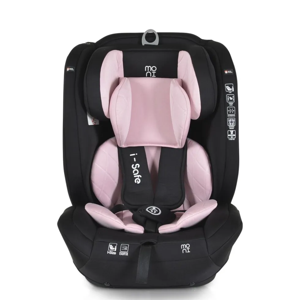 Moni Kindersitz i-Size i-Safe (76-150cm) Isofix, Top Tether, 13-fach verstellbar rosa