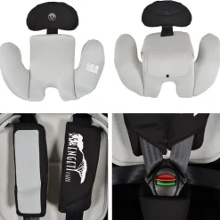 Moni Kindersitz Serengeti i-Size (40-150cm) Isofix, Kuscheltier, Nackenkissen grau