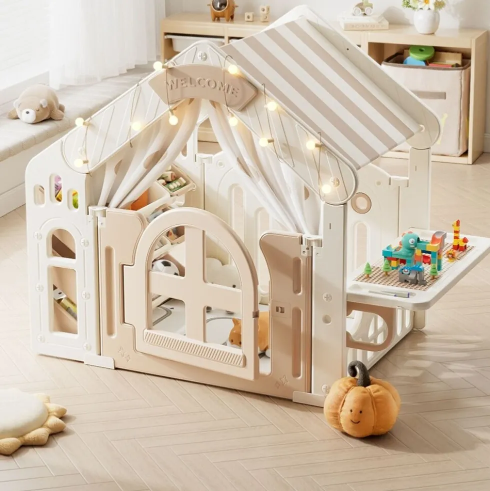 Moni Kinderspielhaus multifunktional Matte Aufbewahrungsboxen Tisch Lichter beige