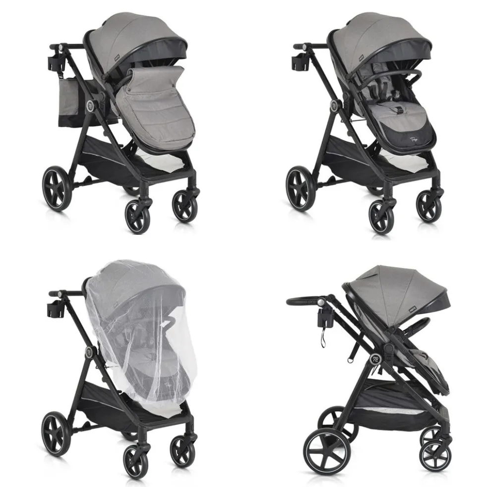 Moni Kinderwagen 2 in 1 Tokyo 22 kg umbaubar Wickeltasche Stoßdämpfer klappbar grau