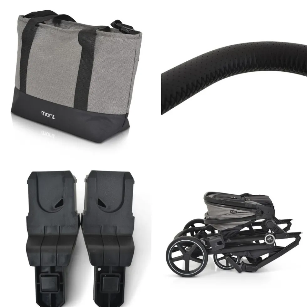 Moni Kinderwagen 2 in 1 Tokyo 22 kg umbaubar Wickeltasche Stoßdämpfer klappbar grau
