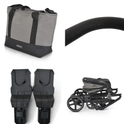 Moni Kinderwagen 2 in 1 Tokyo 22 kg umbaubar Wickeltasche Stoßdämpfer klappbar grau