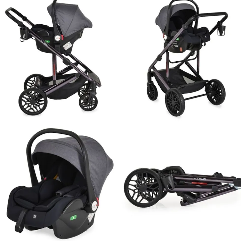 Moni Kombikinderwagen 3 in 1 all Road umbaubar Babyschale Sportsitz Tragetasche grau