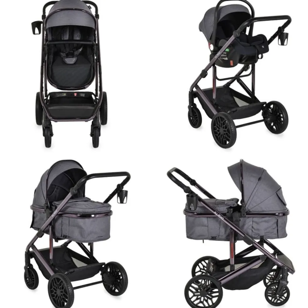 Moni Kombikinderwagen 3 in 1 all Road umbaubar Babyschale Sportsitz Tragetasche grau